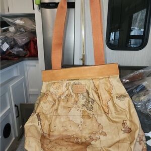 Alviero Martini Beige and Brown Map Print Bag * AUTHENTIC *